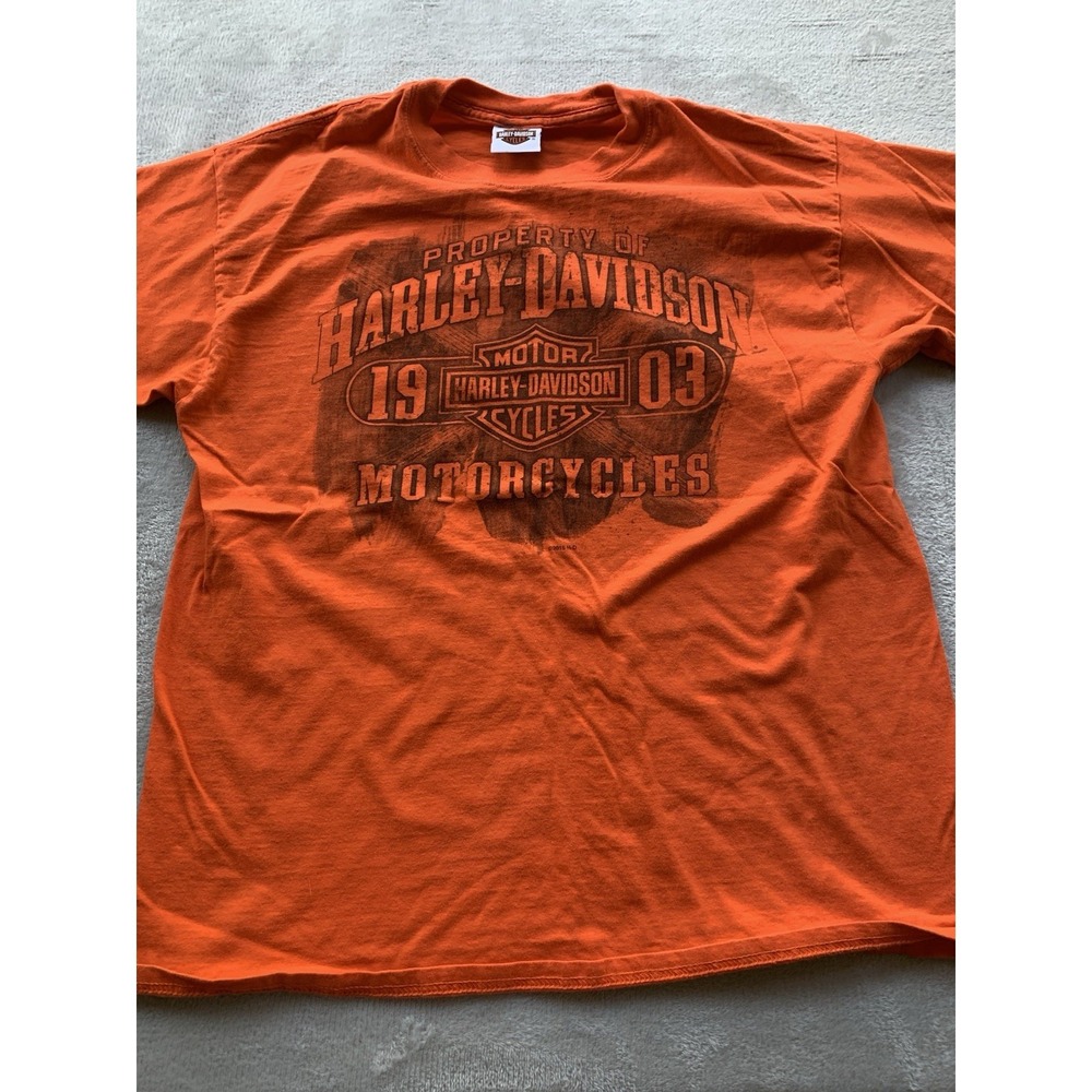 Harley Davidson Mens Short Sleeve T Shirt‎ Large Orange Orwigsburg Biker